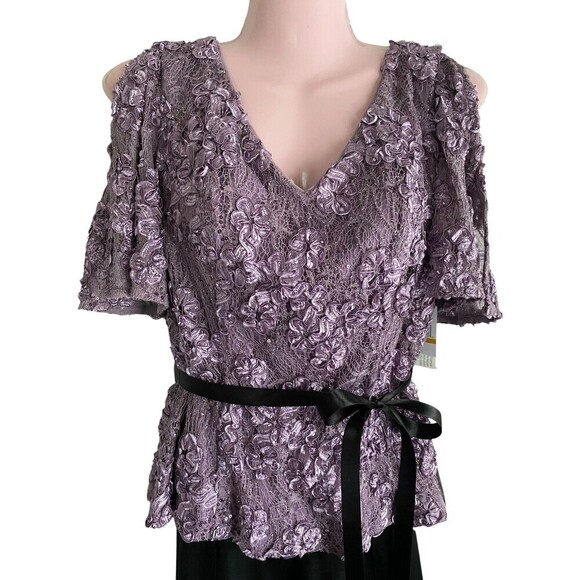 Alex Evenings Tops - Alex Evenings Blouse Womens Small Purple Lace Cold Shoulder Floral Sequin Top